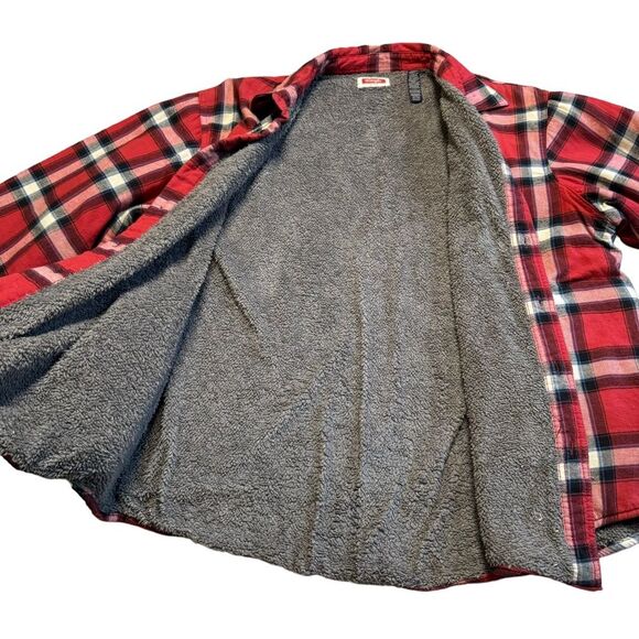 Wrangler unisex red plaid fleece lined flannel shirt shacket jacket size XL - Picture 7 of 9